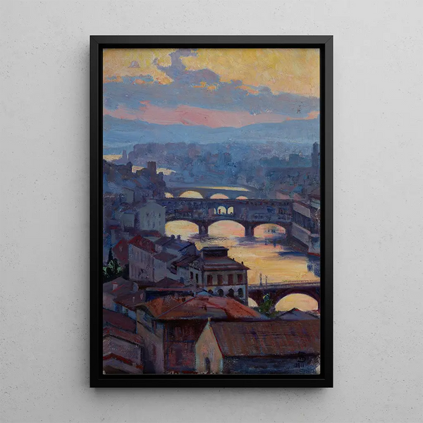 Sunset over the Arno - Ambroży Sabatowski — framed artwork on a wall