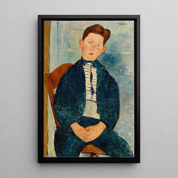 Boy in a Striped Sweater - Amedeo Modigliani — framed artwork on a wall