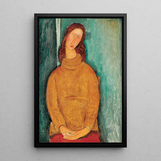 Portrait Painting of Jeanne Hébuterne - Amedeo Modigliani — framed artwork on a wall
