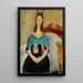 Portrait of Jeanne Hébuterne Sitting - Amedeo Modigliani — framed artwork on a wall