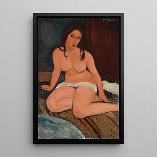 Nude Sitting Painting - Amedeo Modigliani — framed artwork on a wall