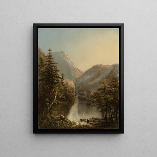 A lake in the mountains - American School — framed artwork on a wall