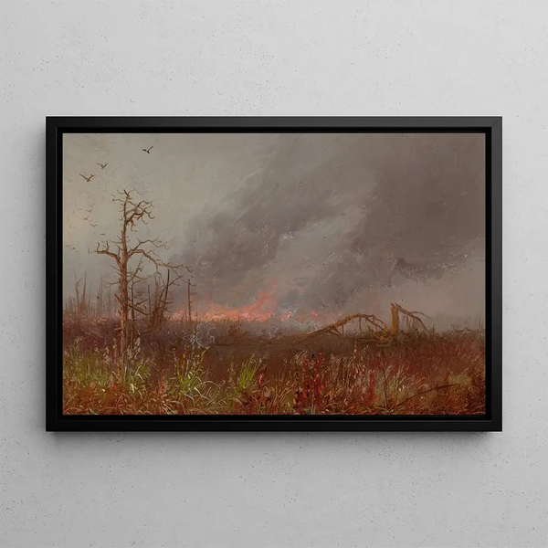 Forest Fire Painting - American School — framed artwork on a wall