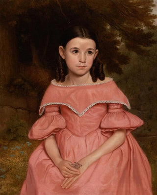Girl with Curly Hair in a Pink Dress - American School — artwork view
