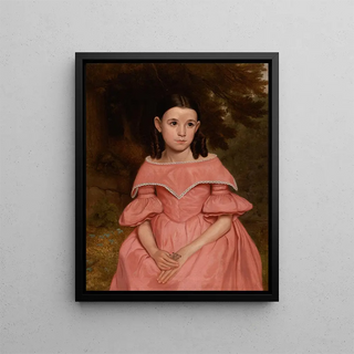 Girl with Curly Hair in a Pink Dress - American School — framed artwork on a wall