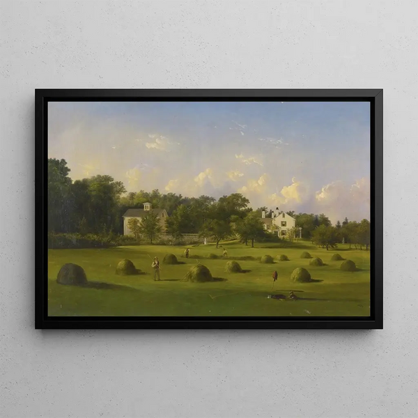 Summer Hay Harvest - American School — framed artwork on a wall