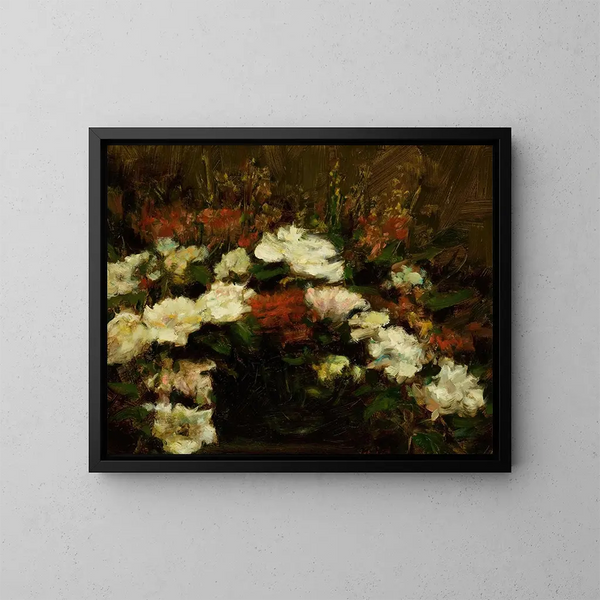 Nature morte avec des fleurs - Ecole Américaine — framed artwork on a wall