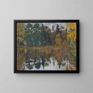 Autumn Pond - Anatoly Dmitrievich Kaigorodov — framed artwork on a wall