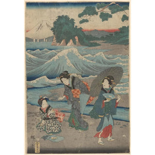 Trois femmes et vagues - Andō Hiroshige — artwork view
