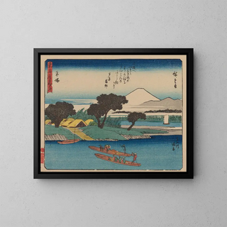 Tokaido Painting, fifty-three post stations, plate 8 - Andō Hiroshige — framed artwork on a wall
