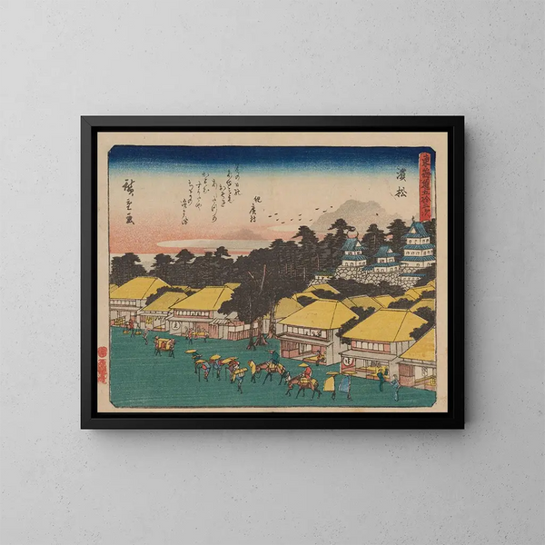 Tokaido gojusantsugi, planche 30 - Andō Hiroshige — framed artwork on a wall
