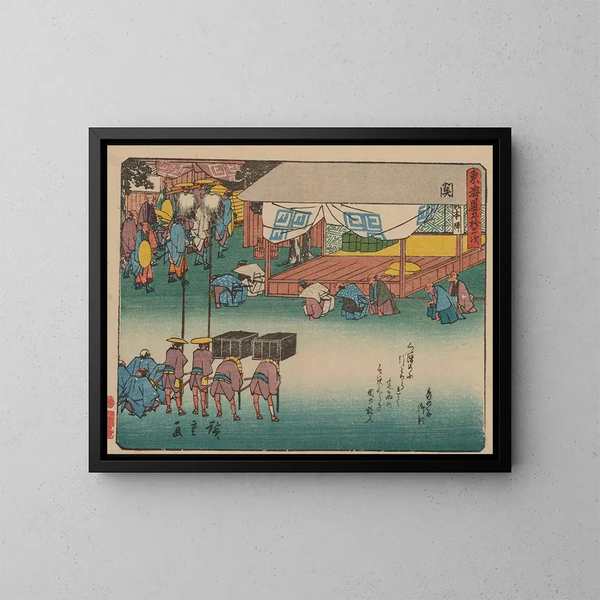 Tokaido gojusantsugi, planche 48 - Andō Hiroshige — framed artwork on a wall