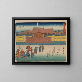 Tokaido gojusantsugi, planche 56 - Andō Hiroshige — framed artwork on a wall