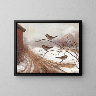 A winter scene with birds - Anders Abrahamsen Kongsrud — framed artwork on a wall