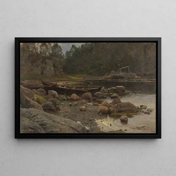 At the water's edge with boats - Anders Askevold — framed artwork on a wall