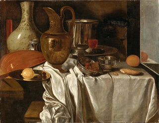 Nature morte avec un pichet, un plateau avec un citron, un luth, un récipient en céramique et d'autres objets sur une table - André Bouys — artwork view