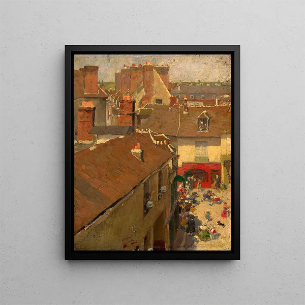 Fight on a village square seen from above - André Devambez — framed artwork on a wall