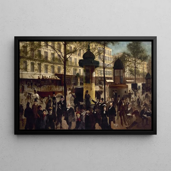 Sketch for a panorama of the Boulevard Montmartre lively with contemporary Parisian personalities - André Gill — framed artwork on a wall