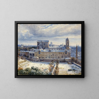 Sainte Trinité des Monts sous la neige - André Giroux — framed artwork on a wall