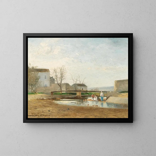 Washers by the riverbank - André Maglione — framed artwork on a wall