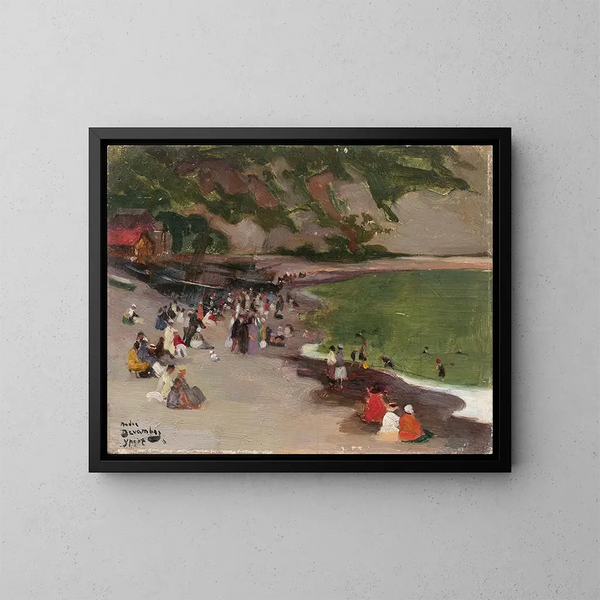 the animated view of Yport beach - André Victor Édouard Devambez — framed artwork on a wall