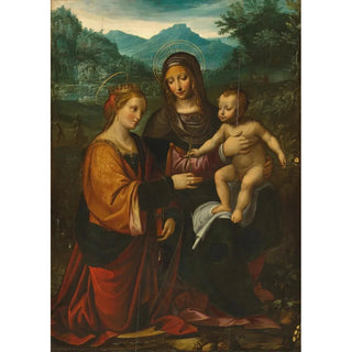 Reproduction of the painting La Vierge à l'Enfant avec sainte Catherine d'Alexandrie dans un paysage - Andrea Bianchi