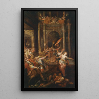 a Trojan War scene: The Death of King Priam - Andrea Celesti — framed artwork on a wall