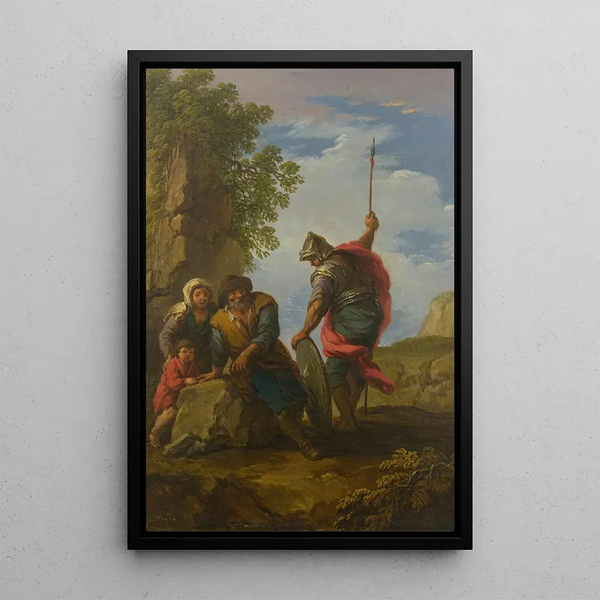 Bandits dans un paysage rocheux - Andrea Locatelli — framed artwork on a wall