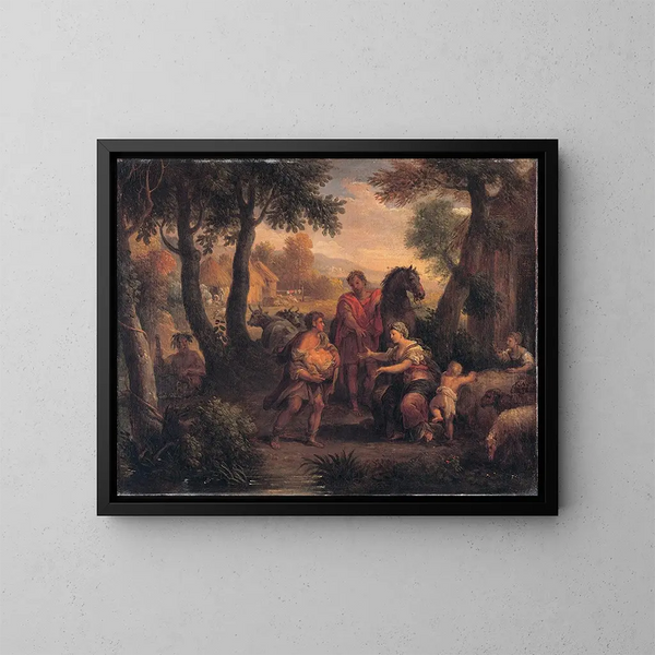 Discovery of Romulus and Remus - Andrea Locatelli — framed artwork on a wall