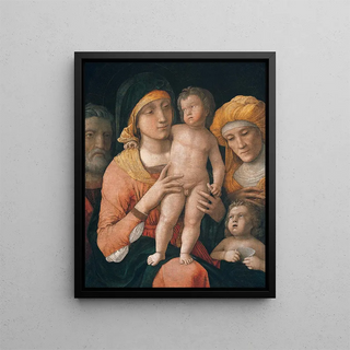 The Virgin and Child with Saints Joseph, Elizabeth, and John the Baptist - Andrea Mantegna — framed artwork on a wall
