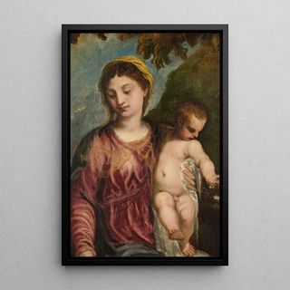 Virgin and Child - Andrea Schiavone — framed artwork on a wall