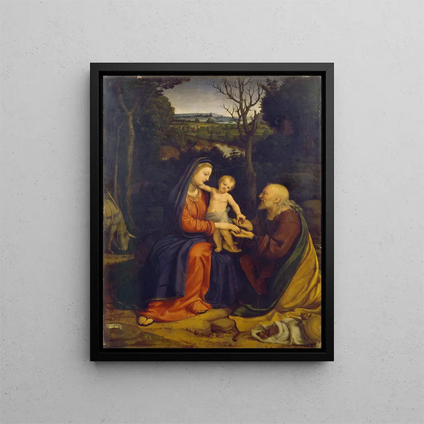 The Rest During the Flight into Egypt - Andrea Solario — framed artwork on a wall