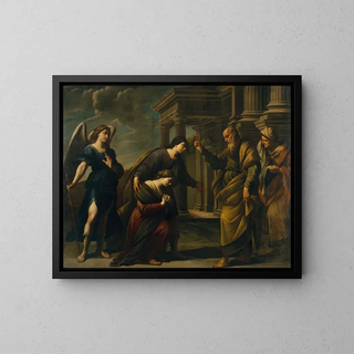 The Blessing of Raguel to His Daughter Sarah Before Leaving Ecbatana with Tobias - Andrea Vaccaro — framed artwork on a wall