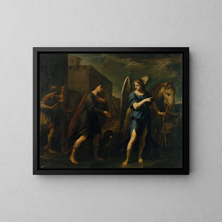 Tobias and the Archangel Raphael - Andrea Vaccaro — framed artwork on a wall