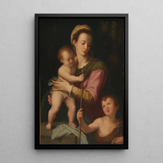 Virgin and Child with Saint John - Andrea del Brescianino — framed artwork on a wall
