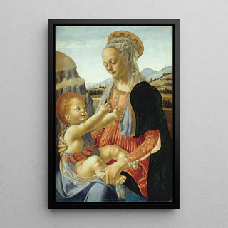 the Virgin and Child sitting - Andrea del Verrocchio — framed artwork on a wall
