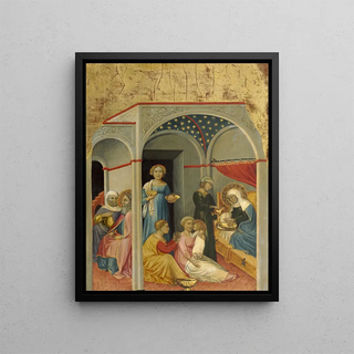 The Nativity of the Virgin - Andrea di Bartolo — framed artwork on a wall