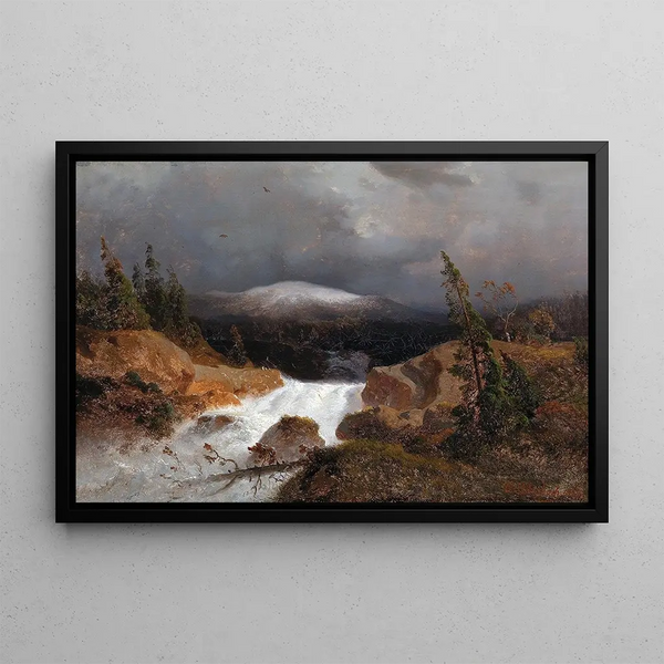 Norwegian Mountain Landscape Painting - Andreas Achenbach — framed artwork on a wall