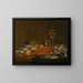 Homard, shrimp, oyster platter, glass of wine and silverware on a sideboard - Andreas Benedetti — framed artwork on a wall
