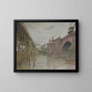 Old Main Bridge and Auxiliary Bridge, July 26, 1914 - Andreas Bernhard Schöngen — framed artwork on a wall