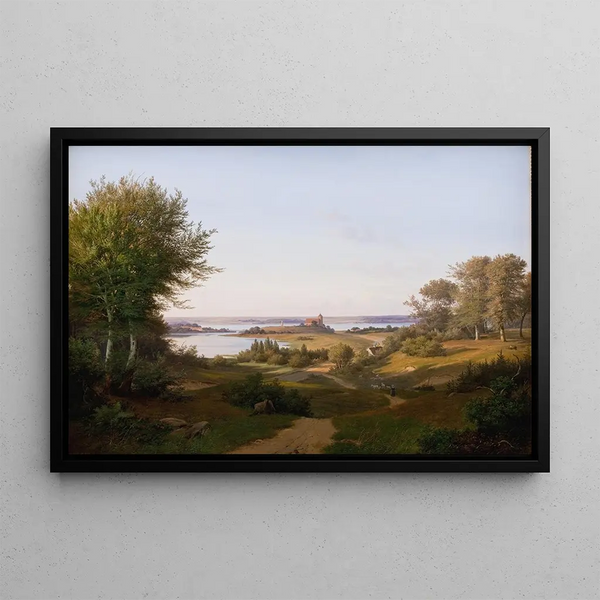 View of the hill with the castle of Skanderborg, Jutland, and the memorial to Frederick VI - Andreas Juuel — framed artwork on a wall