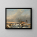 Winter landscape with a mill and houses near a frozen canal - Andreas Schelfhout — framed artwork on a wall