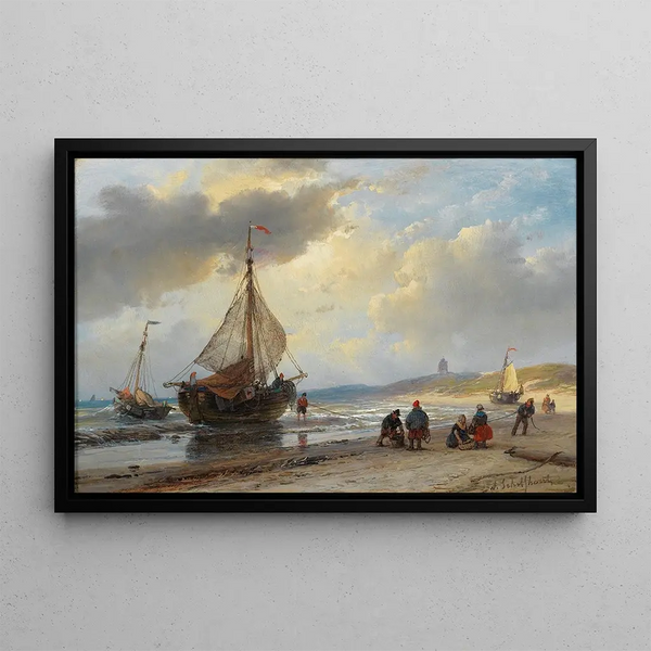 on the Beach - Andreas Schelfhout — framed artwork on a wall