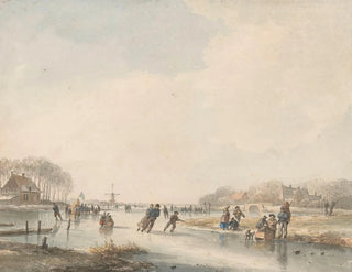 Landscape Painting with Skaters - Andreas Schelfhout — artwork view