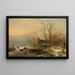 Winter scene on the ice with wood gatherers - Andreas Schelfhout — framed artwork on a wall