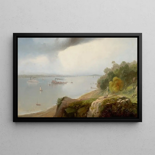 View of New York from Castle Point Hoboken - Andrew Melrose — framed artwork on a wall
