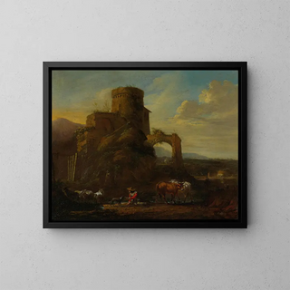 Pastoral landscape with ruins - Andries Both — framed artwork on a wall