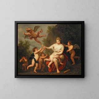 Venus Reprimanding Cupid - Andries Cornelis Lens — framed artwork on a wall