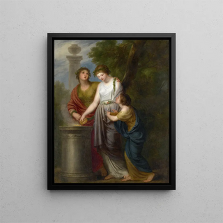 Young women in front of a sacrificial altar - Andries Cornelis Lens — framed artwork on a wall
