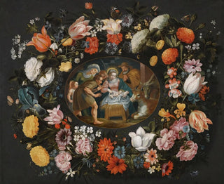 the Adoration of the Shepherds surrounded by a garland of flowers - Andries Snellinck — artwork view